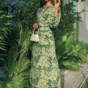 ZARA DRESS PRINTED GREEN L NEW WITH TAG